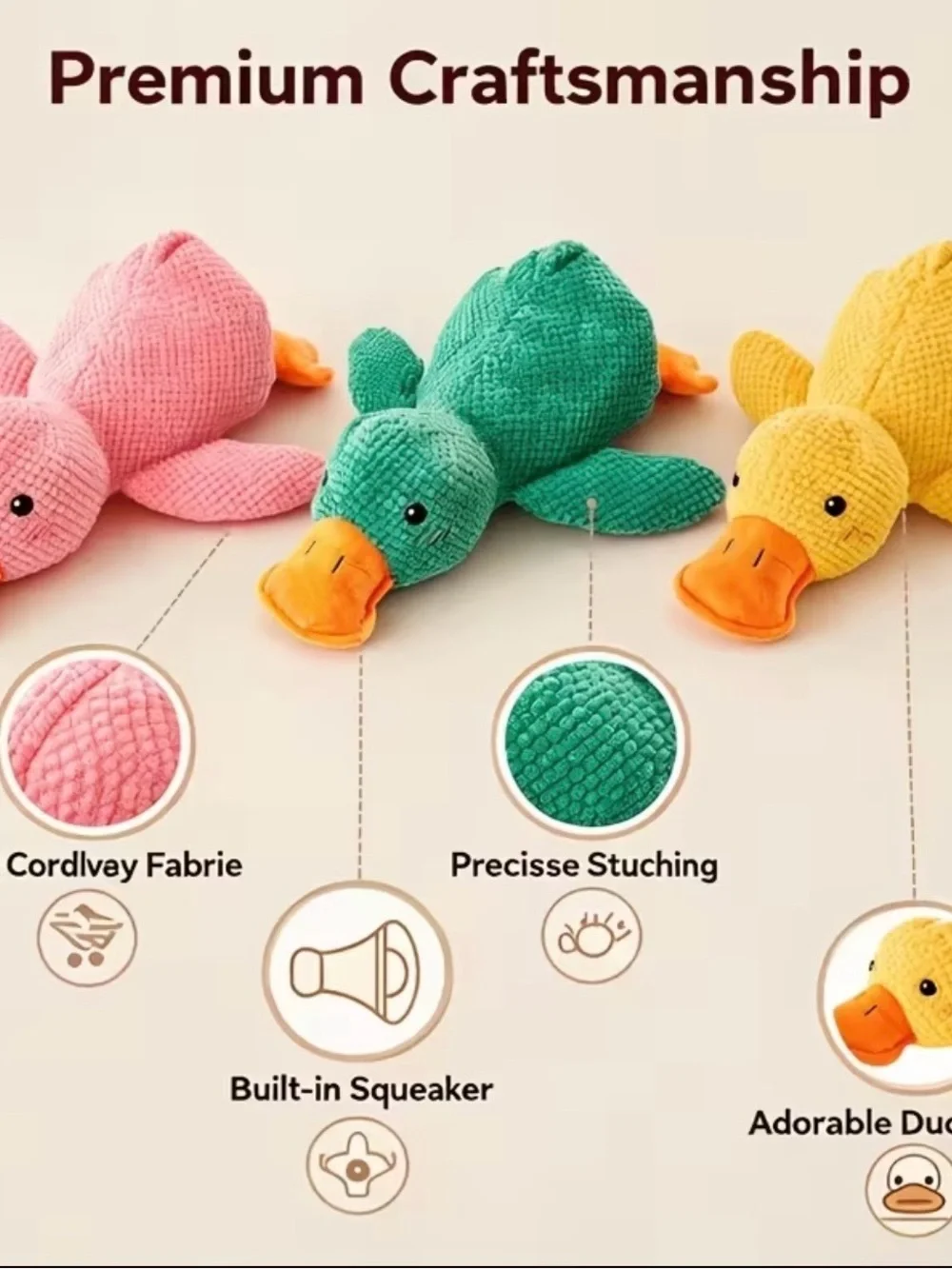 Plush Yellow Duck Dog Toy - Soft Cuddly Pet Plush